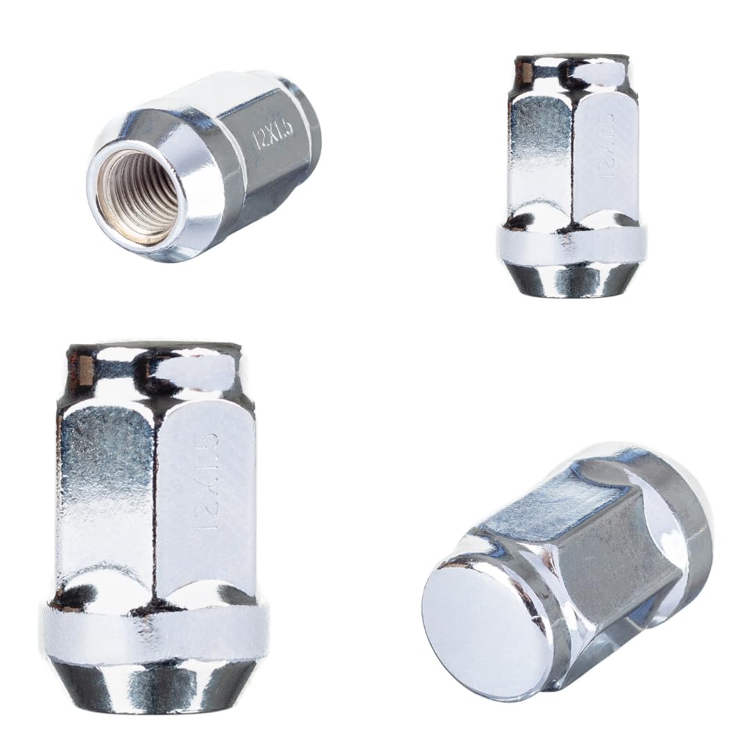 RYBO Set of 4 M12 x 1.5, 19mm Hex Chrome Alloy Wheel Nuts, Compatible With Ford & More