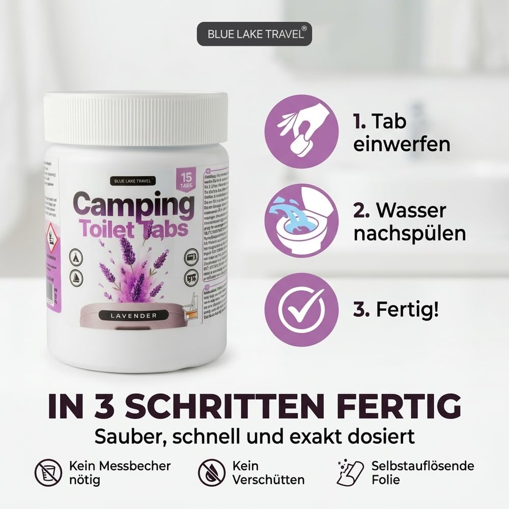 Blue Lake Travel Camping Toiletten Tabs - Geruchsstopp & Fäkalien-Zersetzer für Campingtoilette, Wohnmobil & Wohnwagen – Toilettenzusatz