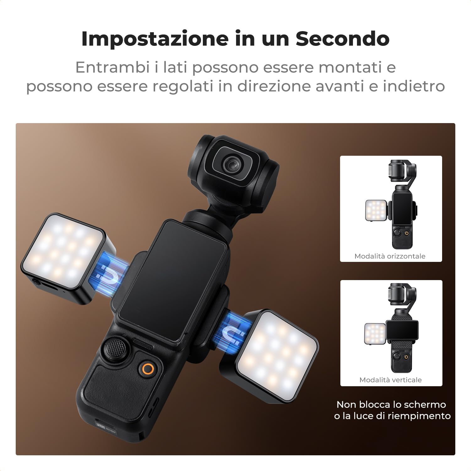 K&F CONCEPT LM61 Luce Mini Magnetica per DJI Osmo Pocket 3/4, LED Ausiliaria 1W Ricaricabile USB-C, Temperatura Colore 3000K/4500K/6000K, 2 Livelli Luminosità, Lampada Video