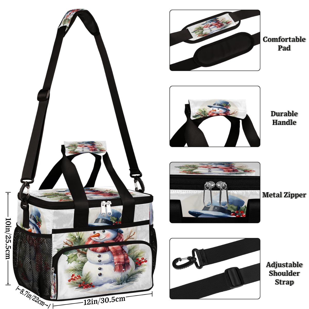 Insulated Picnic Backpack Lunch Box for Women Men Picnic Basket Tote Lunch Bag Picnic Bag Portable Lunch Bags for Picnic, Beach, Work, Trip,Office, Camp Snowman Cute