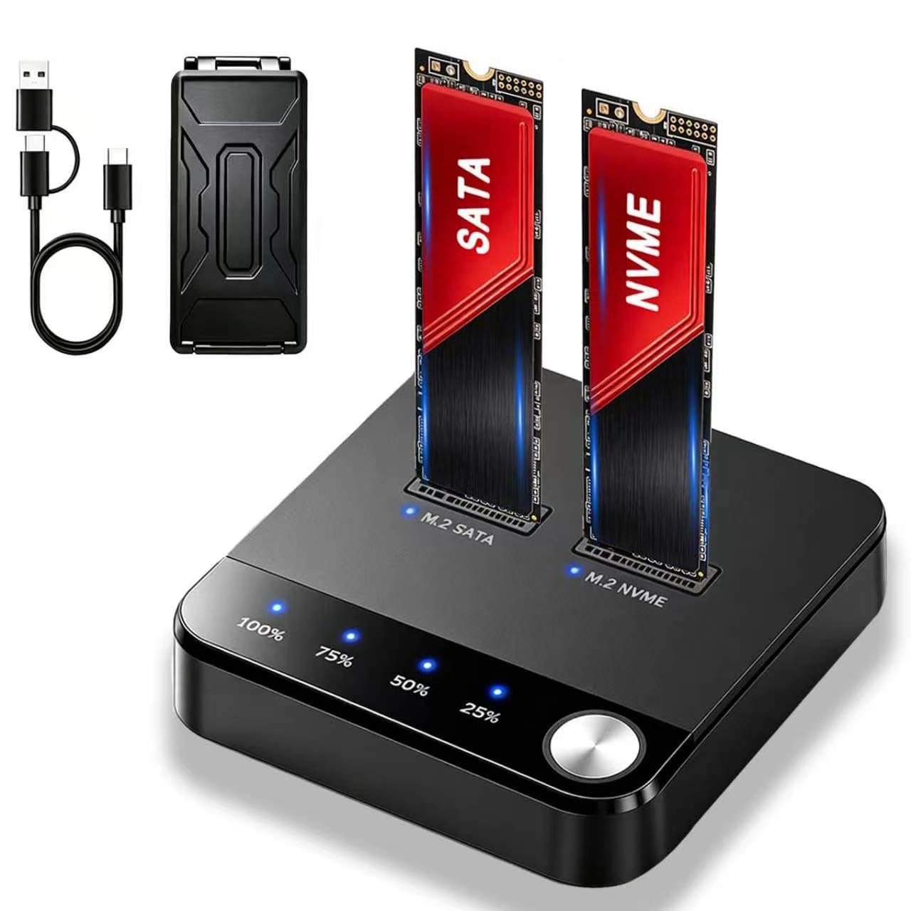 M.2 NVMe SATA SSD Cloner with Storage Box,20Gbps USB3.2 Gen2x2 Dual Bay M.2 SSD Offline Duplicator Dock, Cross-Protocol NVMe & SATA Enclosure,16TB M/B+M Key SSD Reader for Data Backup System Migration-image-31