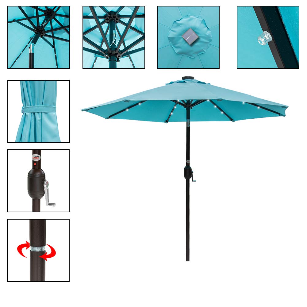 Amazon Com Sundale Outdoor 7 Ft Solar Powered 24 Led Lighted Patio Umbrella Table Market Umbrella With Crank And Push Button Tilt For Garden Deck Backyard Pool 8 Steel Ribs Polyester Canopy