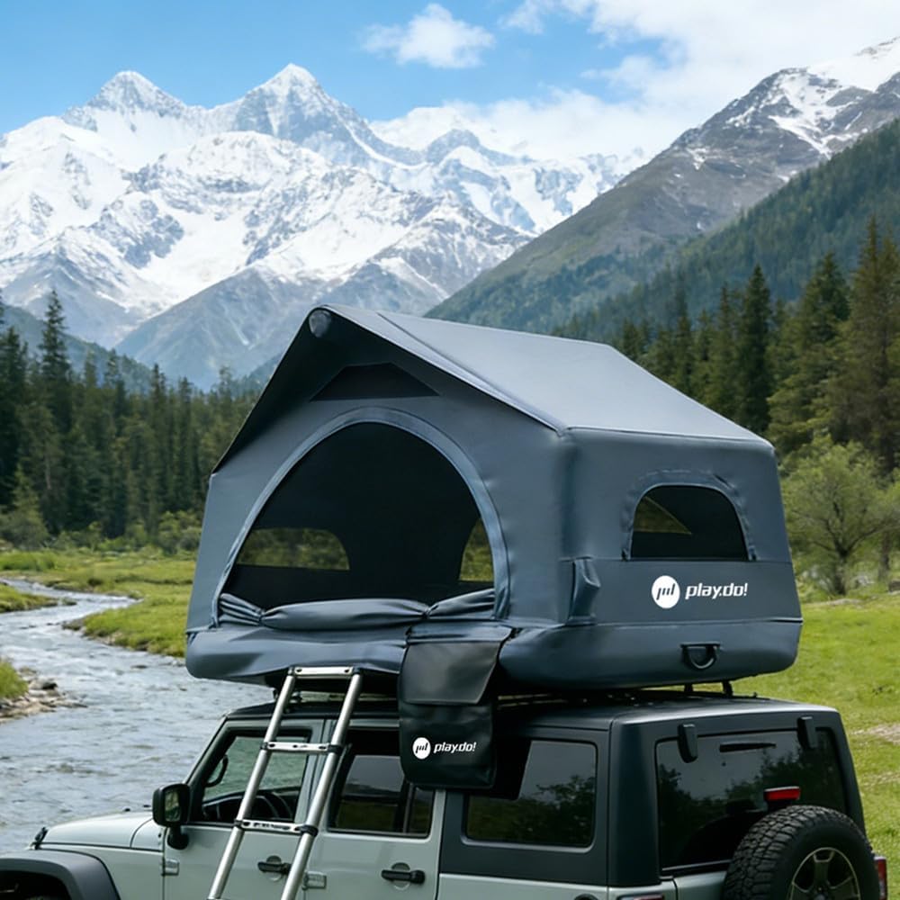PlayDo Air Tents for Camping Rooftop Tent Easy Setup Inflatable Roof Tent Blow Up Car Top Tent for Pickup Truck SUV with Strip Light, Ladder, Air Mattress