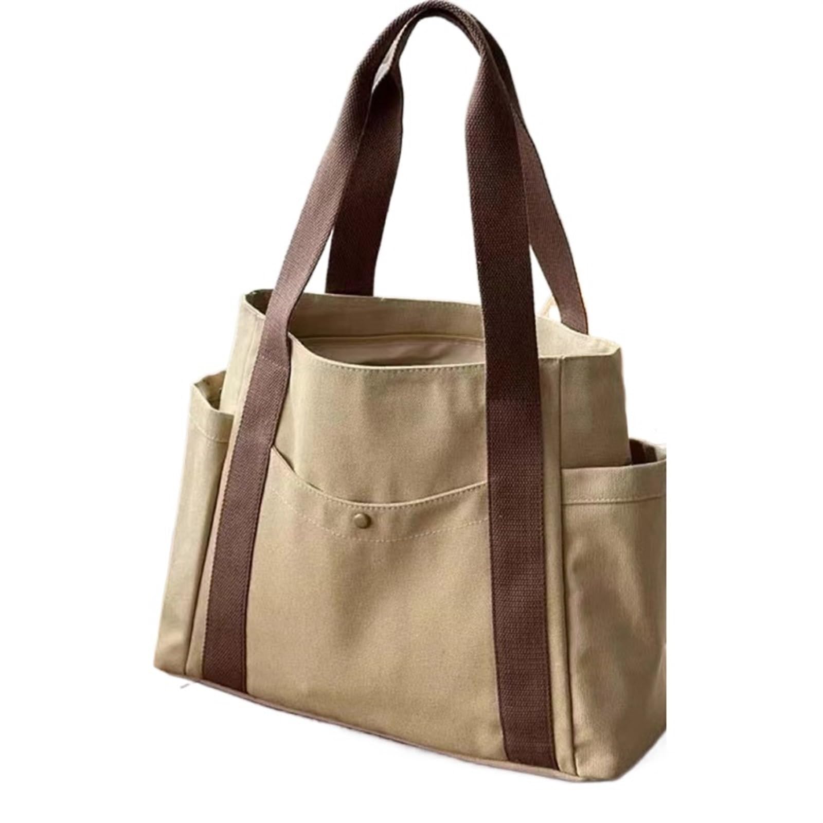 L6NqIAG Large Capacity Canvas Tote Bags for Work Commuting Carrying Bag Student Outfit Book Shoulder Bag Canvas Tote Bag(Khaki)