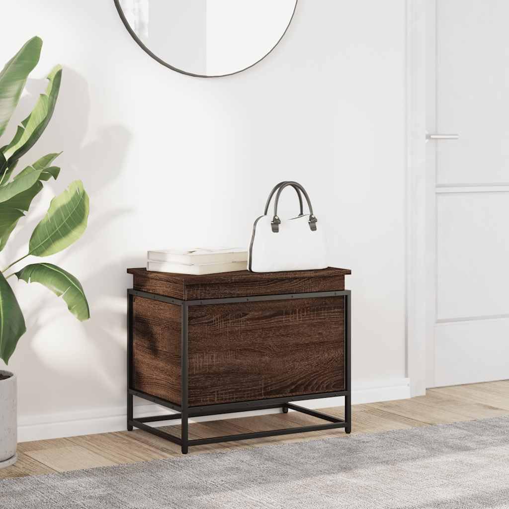 Aufbewahrungsbox mit Deckel Eichen-Optik 60x40x51,5 cm | Holzwerkstoff, Metallgestell, Sitzbox, Beistelltisch, Wandhalterung