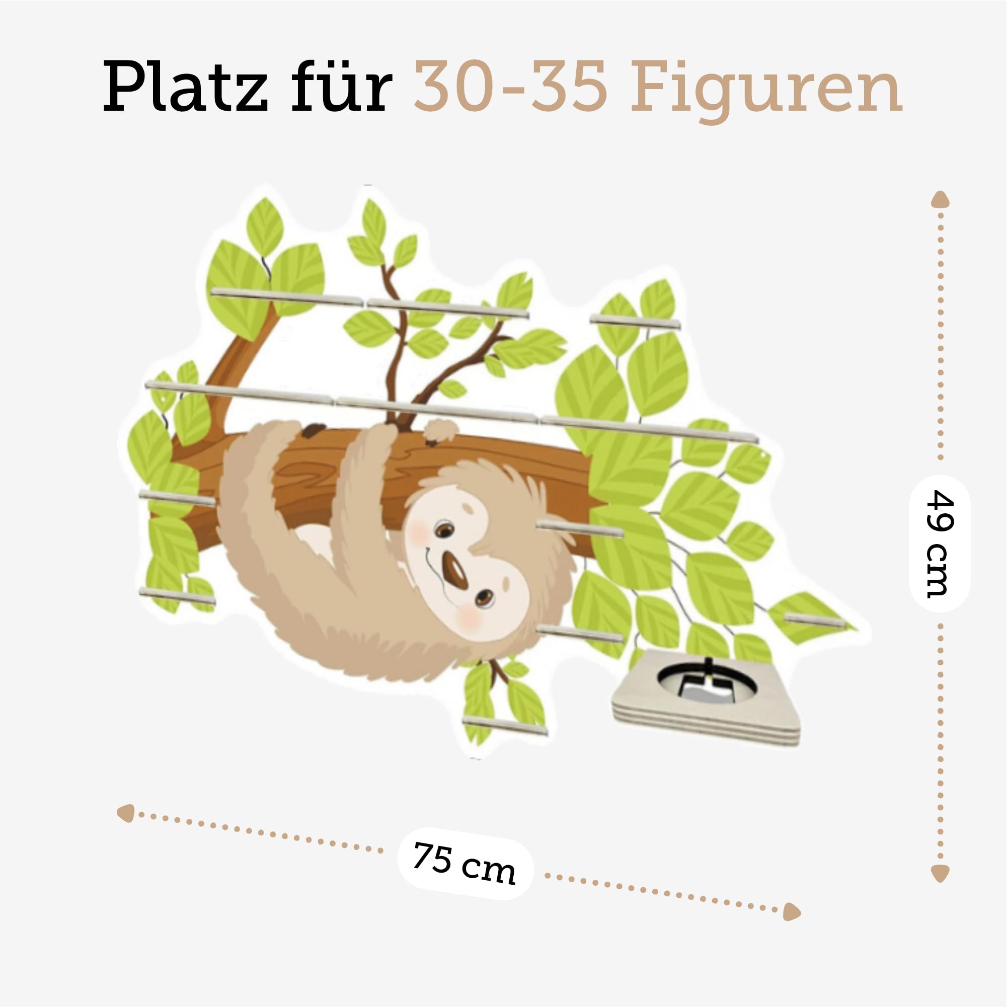 Farbklecks-Collection Musikboxregal Faultier, Wandregal für bis zu 35 Hörfiguren, Maße 49 x 75 cm, mit speziellem Ablagefach kompatibel mit Toniebox, handgefertigt in Deutschland