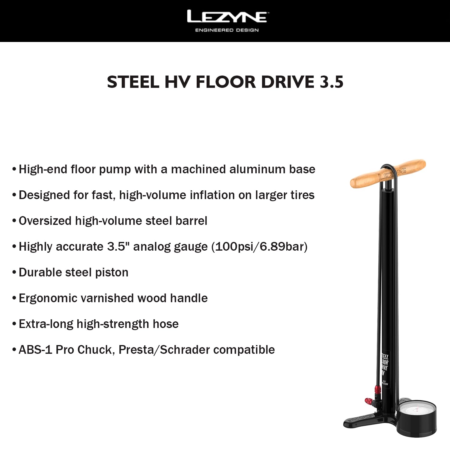 レザイン alloy floor drive tall 220PSI Lezyne Alloy Floor Drive Tall Pump - CNC Machined Aluminum, 220psi
