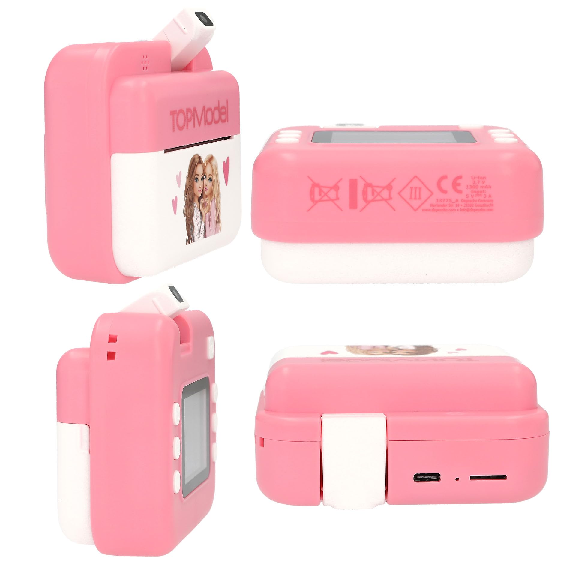 Depesche 13775 TOPModel: cámara para niños con opción de Selfies, en Rosa y Blanco, con Motivos de Modelos, cámara instantánea con función de vídeo y Juegos, Incluye Papel para Impresora