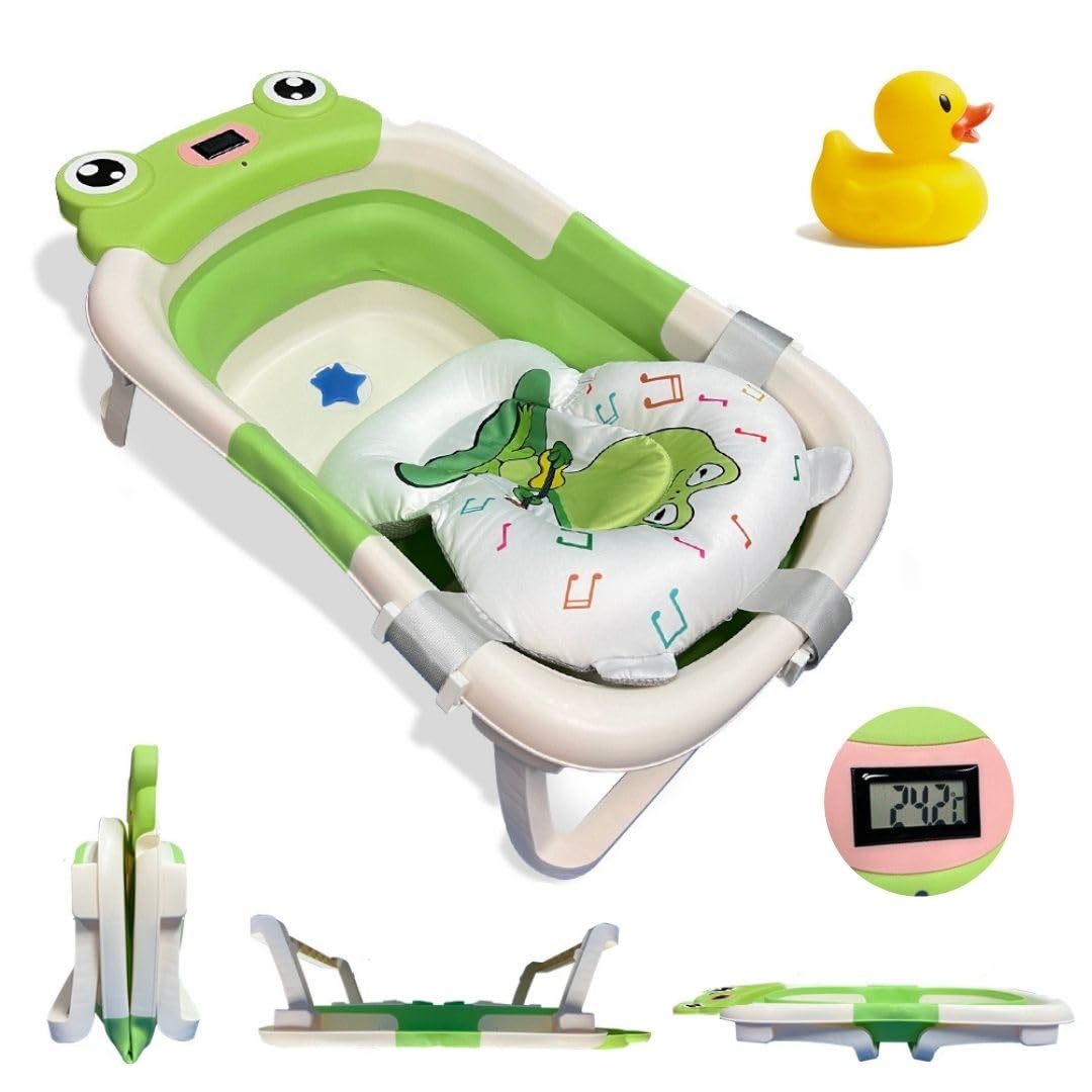 BAÑERA PLEGABLE BEBÉ 5 EN 1 Termómetro + Cojín Protector + Patas Antideslizantes + Tapón de Seguridad | Bebé Recién Nacido | Diseño Plegable en 2 | Fácil de Guardar y Transportar (Azul) — view 18