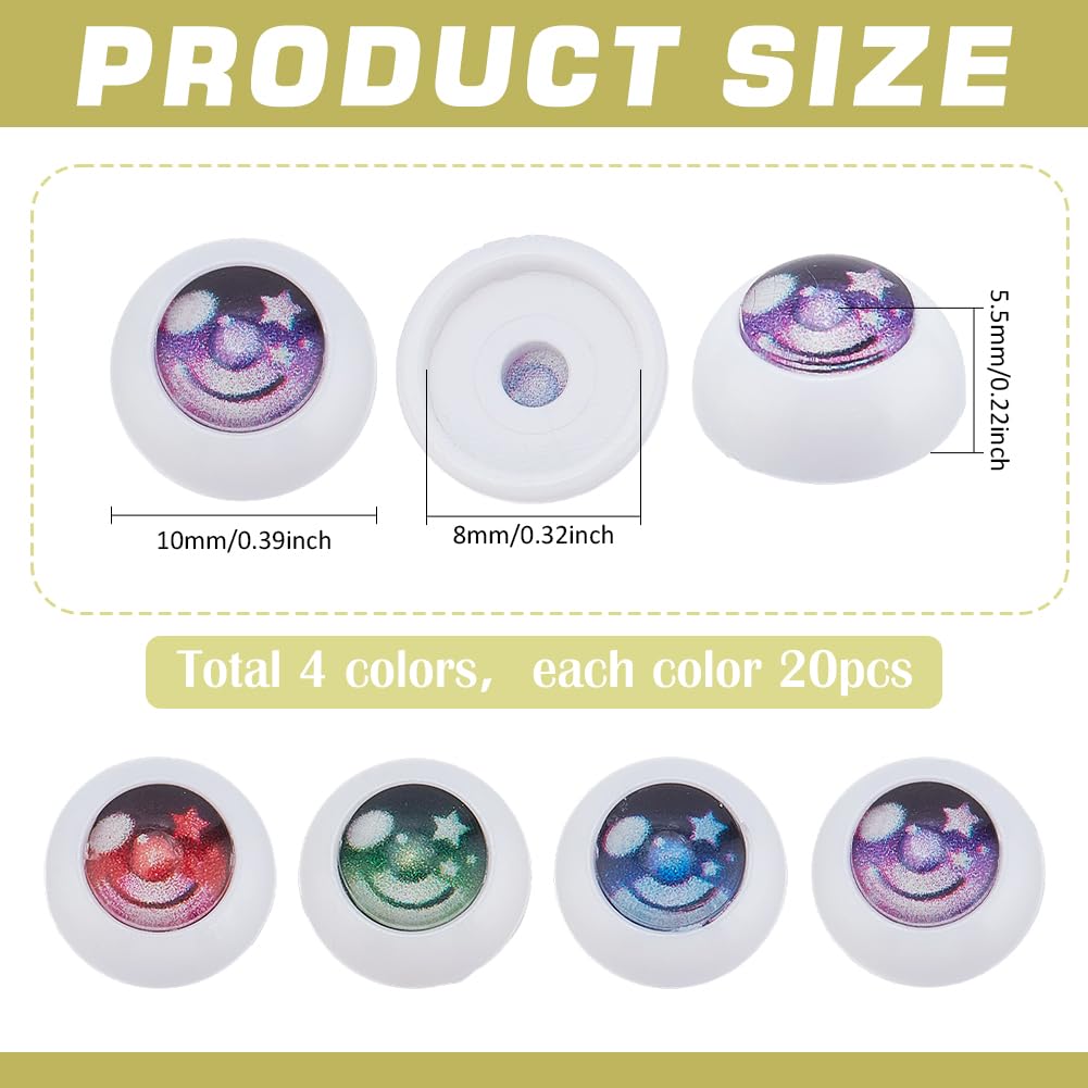 PH PandaHall 80pcs Realistic Eyes 10mm Half Round Eyeballs 4 Colors Acrylic Craft Eyes Human Eye Small Artificial Eye Hollow Eyeballs for DIY Crafts Stuffed Animal Amigurumi Party Decor Sculptures