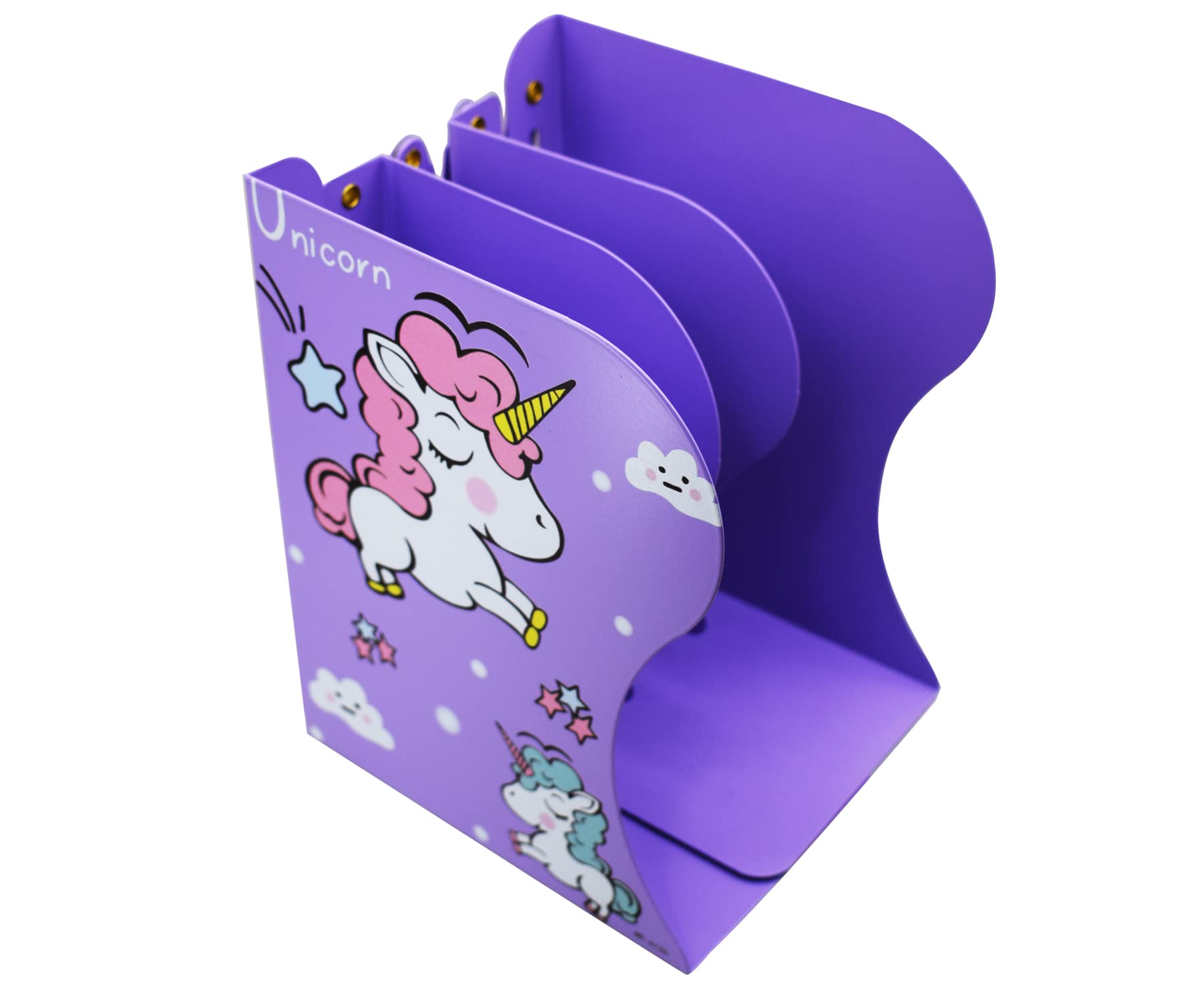 Aarvi Metal Book Shelf/Book Rack Adjustable Bookend Stand Holder in Unicorn Theme for Kids/Boys/Girls Home (Purple) 2