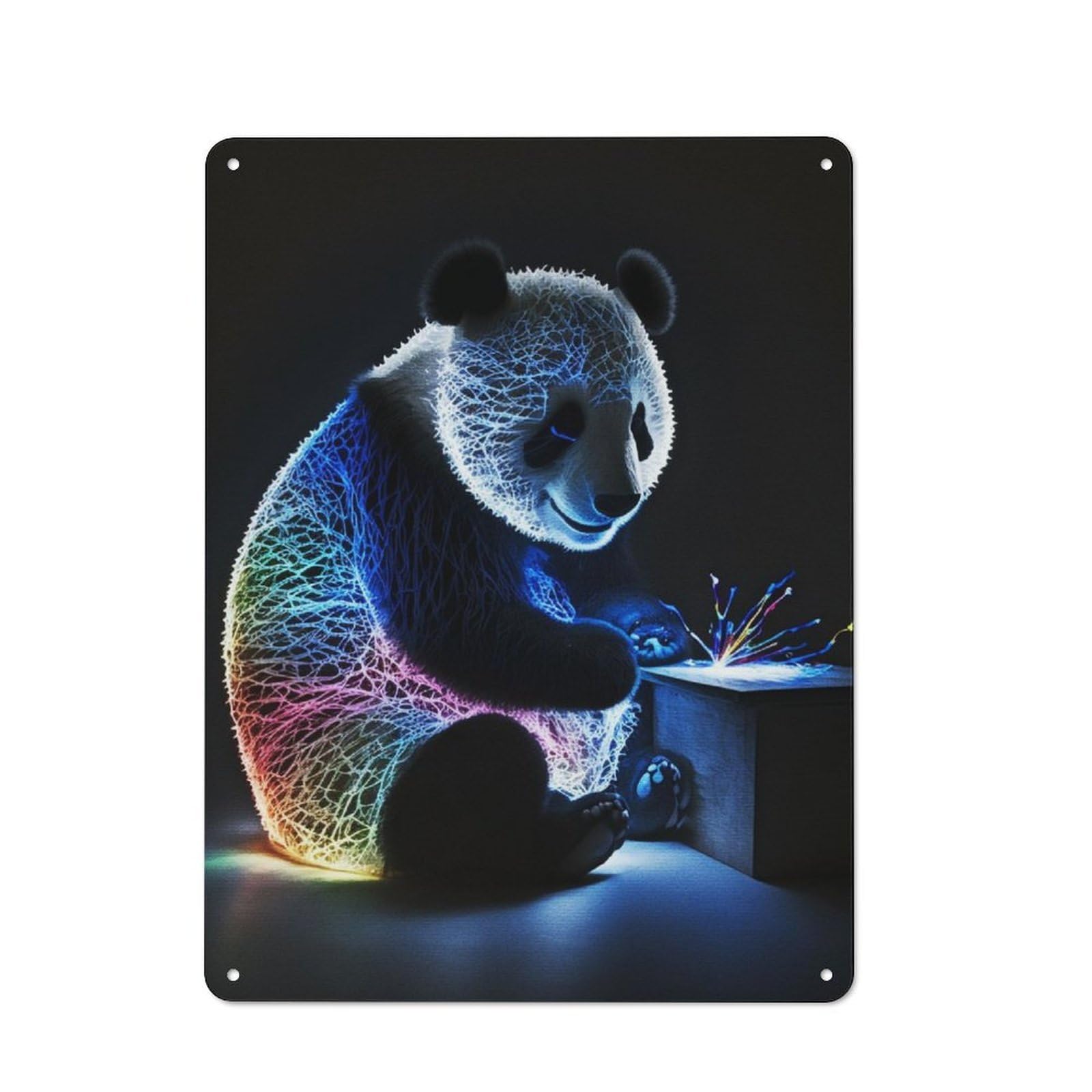 Junmoney Panda Fiber Optic Lighting Vintage Printed Metal Sign 40X30cm For Workshop Wall, A Decorative Gift For A Newly Furnished Workshop
