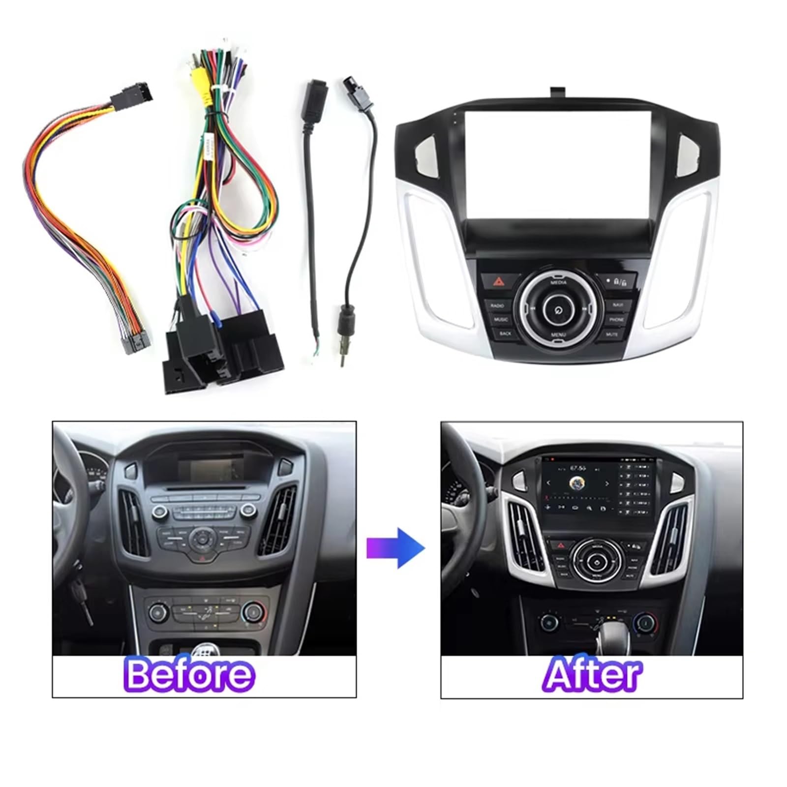 Lecteur DVD de Voiture Cadre Convient pour Ford Focus 2011 2012 2013 2014 2015 Kit de Tableau de Bord stéréo 2 Din 9 Pouces Android Cadre Radio multimédia de Voiture Auto Radio Cadre