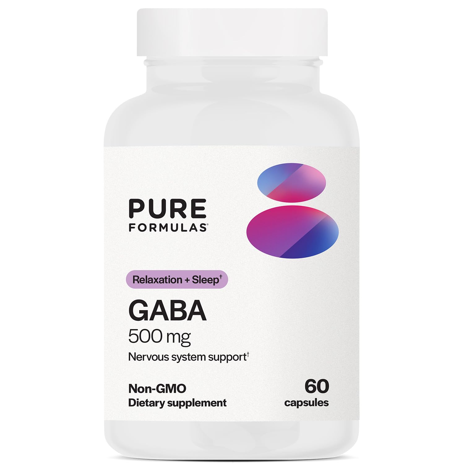 PureFormulas GABA 500 mg - 60 Capsules | Natural GABA Supplement (Gamma-Aminobutyric Acid)| Relaxant for Sleep Support, Pain Relief, Mood Balance, and
