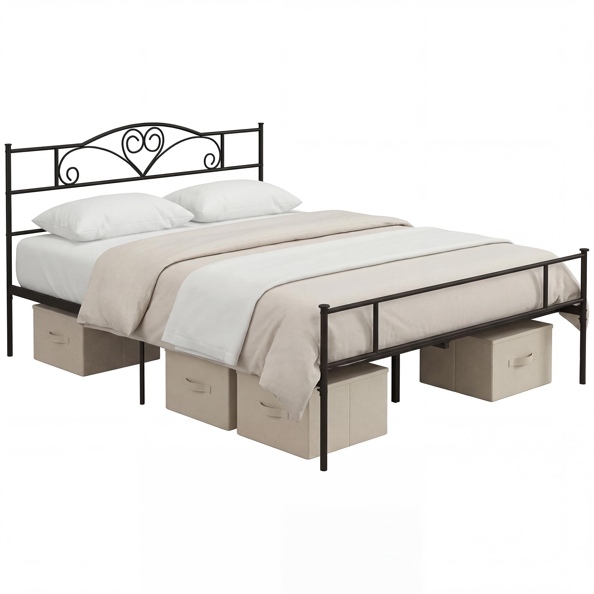 Letto Con Doghe Acciaio Senza Molle MAF Struttura Letto Con Piattaforma In Metallo Da 10,2 Cm, Con Gambe Angolari Rotonde, Supporto A Doghe In Acciaio Resistente, Senza Rumore, Senza Bisogno Di Molle