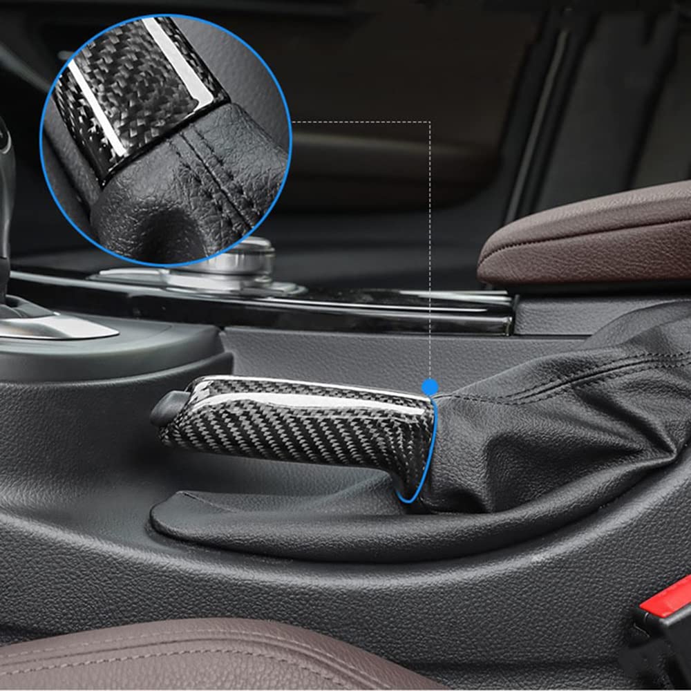 Housse de poignée de frein à main centrale compatible avec BMW Série 1 2 3 4 E46 F90 E92 E60 E39 F30 F10 F20 en fibre de carbone véritable Taille originale personnalisée