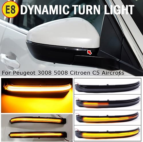 Miniatura 6 de Luz de señal de giro dinámica LED, espejo lateral, intermitente, conjunto de lámpara secuencial para Peugeot 3008 5008 Citroen C5 Aircross 2017-2022