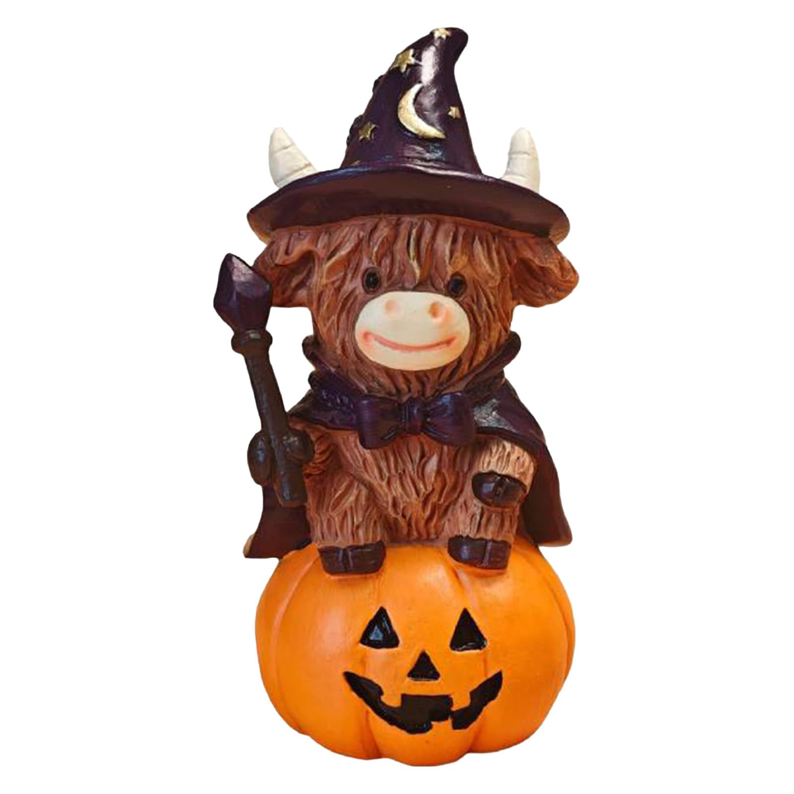 Fall Highland Cow Figurines Decor, Pumpkin Highland Cow Halloween Statue