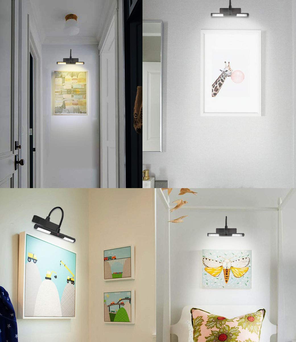 HONWELL-Luz LED Inalámbrica a Batería con Control Remoto, Cabezal de Luz Giratorio de 8.8 Pulgadas con 3 Modos de Iluminación, Regulable Marco Luces Lámpara de Pared para Pintar,Espejo,Color Negro