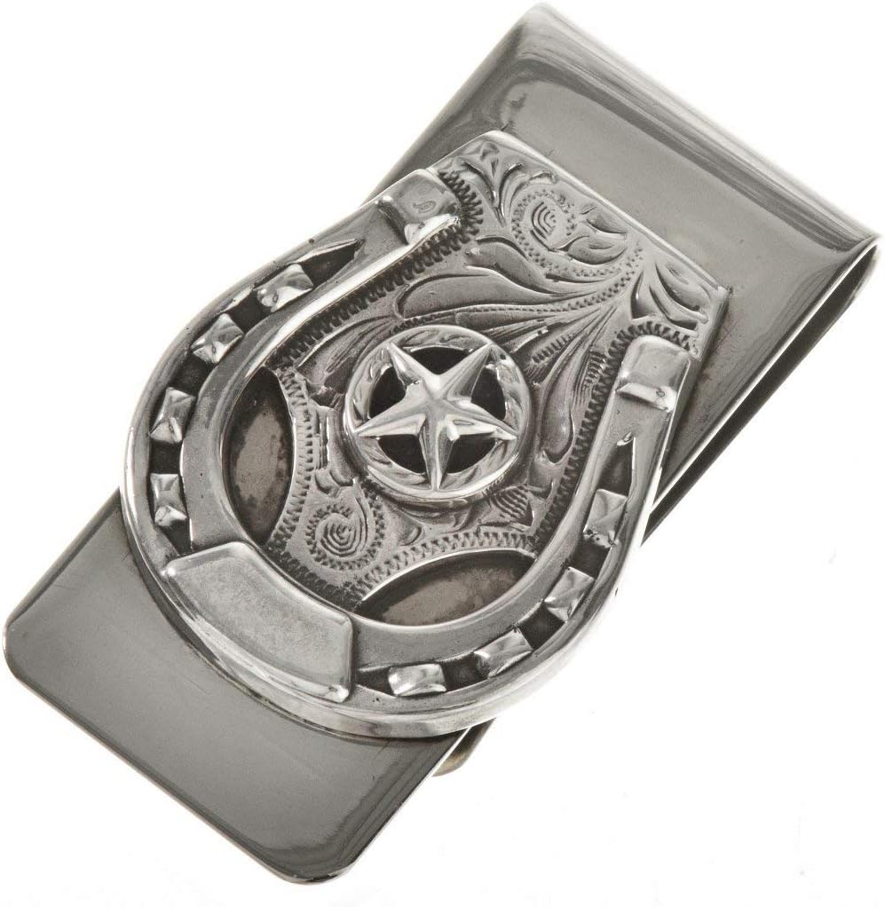 Navajo Silver Horseshoe Money Clip Texas Star Western Unisex Accessory on Silver Clamp 0309