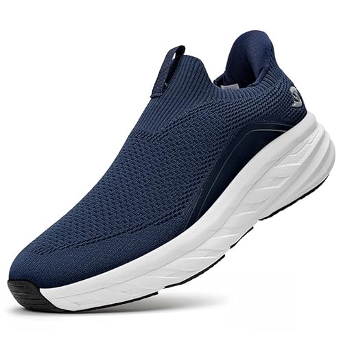 Sosenfer Men's Slip in Hands Free Trainers Slip On Fashion Sneakers Breathable Mesh Ultralight Shoes for Running, Walking, Jogging, Working-SHENLAN-45XIN Deep Blue