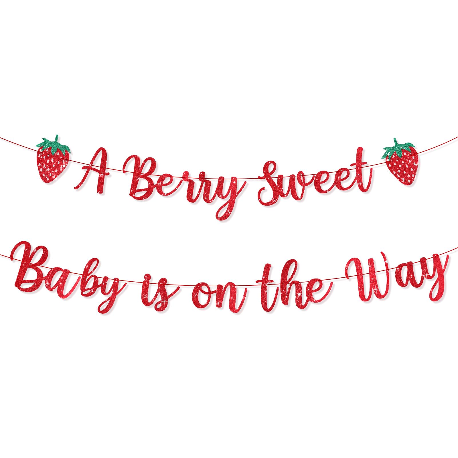 Strawberry Baby Shower Decorations, Glitter A Berry Sweet Baby is On The Way Banner Hanging Bunting Garland No-DIY Strawberry Themed Fruits Kids 1st Birthday Party Decoration Photo Props