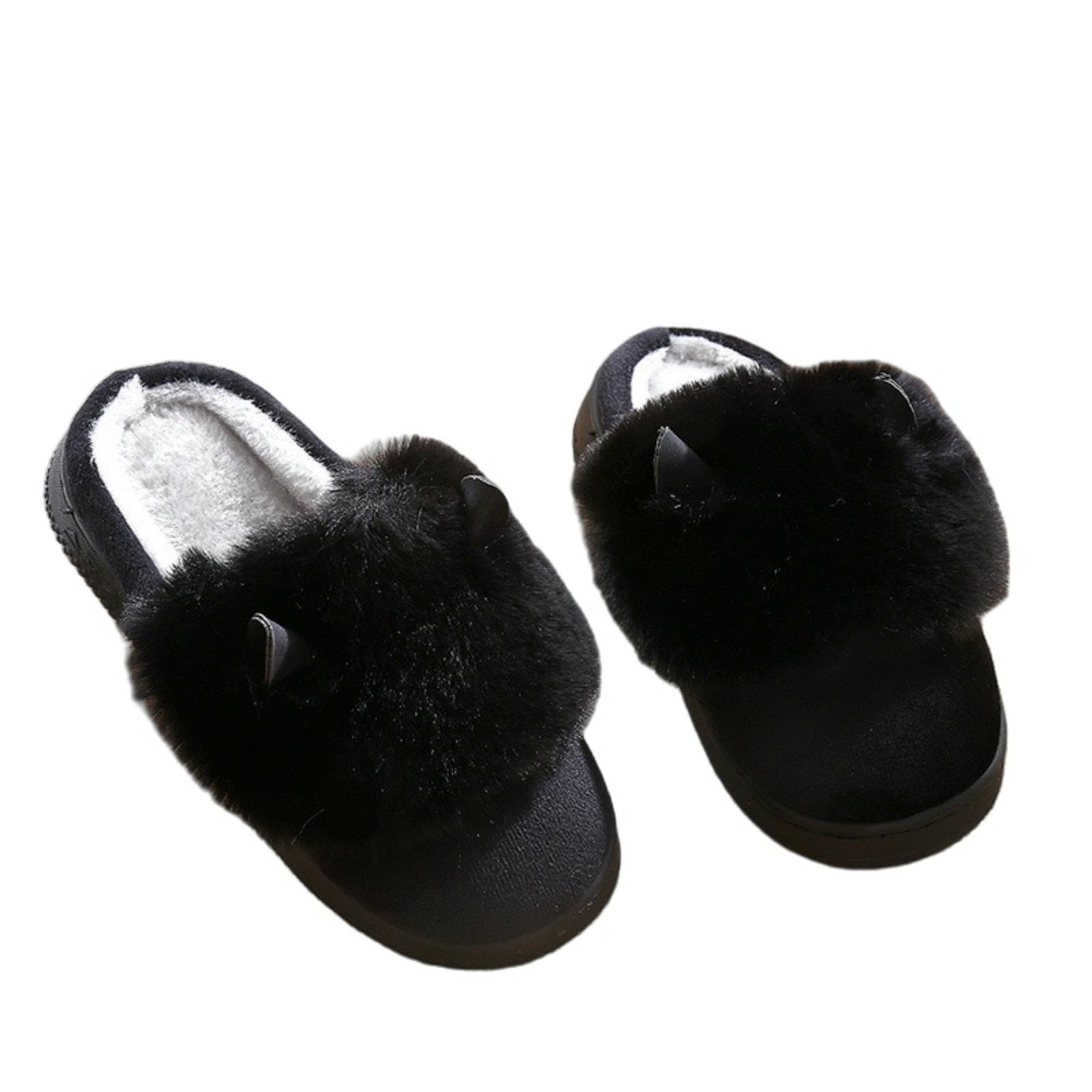 Pantofole Donna Pantofole di Cotone Scarpe di Cotone A Orecchie Piccole Scarpe Calde Autunnali E Inverno-nero-37-38
