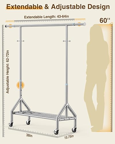 Miniatura 6 de Perchero de ropa 100% acero inoxidable mejorado con carga de 760 libras, percheros resistentes con rueda más grande y resistente, ropa enrollable