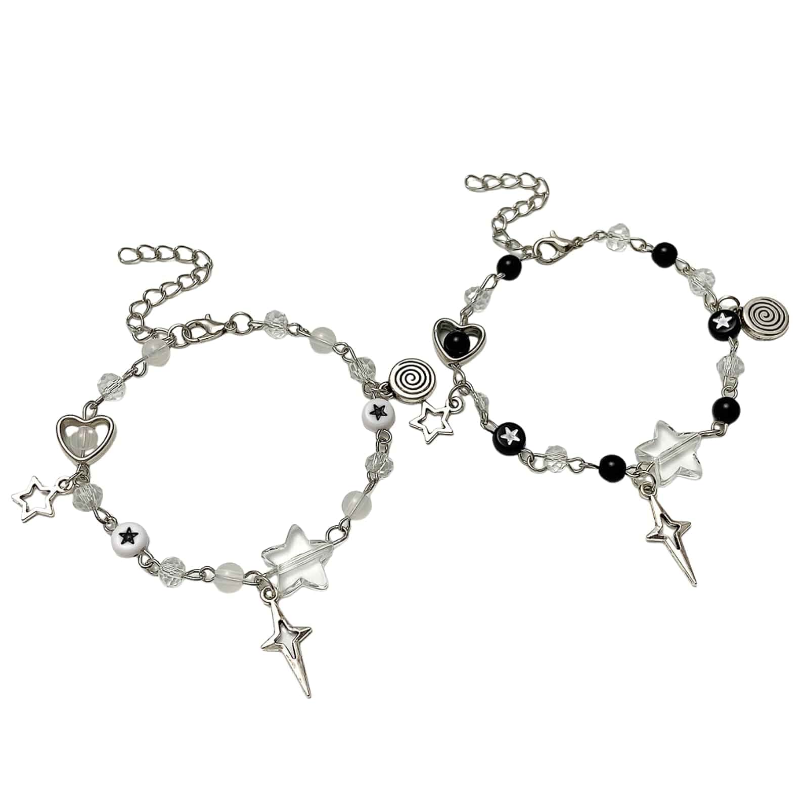 Caiyao Y2K Cool Punk Hollowed Out Pentagram Matching Beaded Bracelet Handmade Guitar Star Pendant Bracelet Aesthetic Imitation Pearl Beads Bracelet for Couples Friends BFF Jewelry Gifts