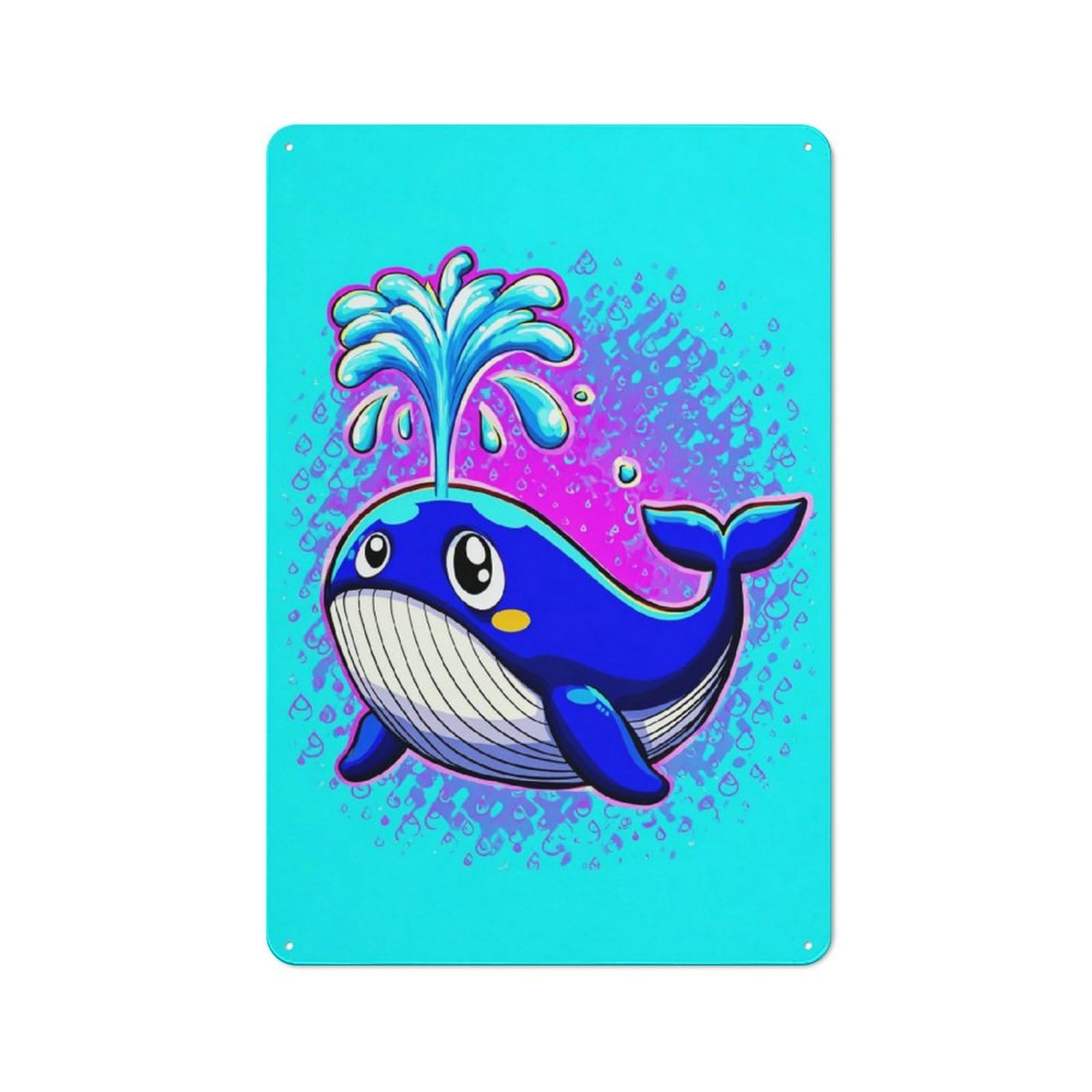 Junmoney Whale Of A Time Fun Illustration -1 Modern Retro Metal Wall Decor 30X20cm, Metal Wall Sign For Loft, Studio, Office Or Creative Room