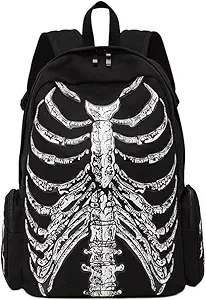 Punk Style Shoulder Bag Gothic Backpack Ribcage Skeleton Backpack Canvas Skull Skull Laptop Bag Halloween Goth Accessories for Men Women Canvas Casual Daypack