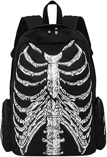 Punk Style Shoulder Bag Gothic Backpack Ribcage Skeleton Backpack Canvas Skull Backpack Skull Laptop Bag Halloween Backpack Goth Accessories for Men Women Canvas Casual Daypack
