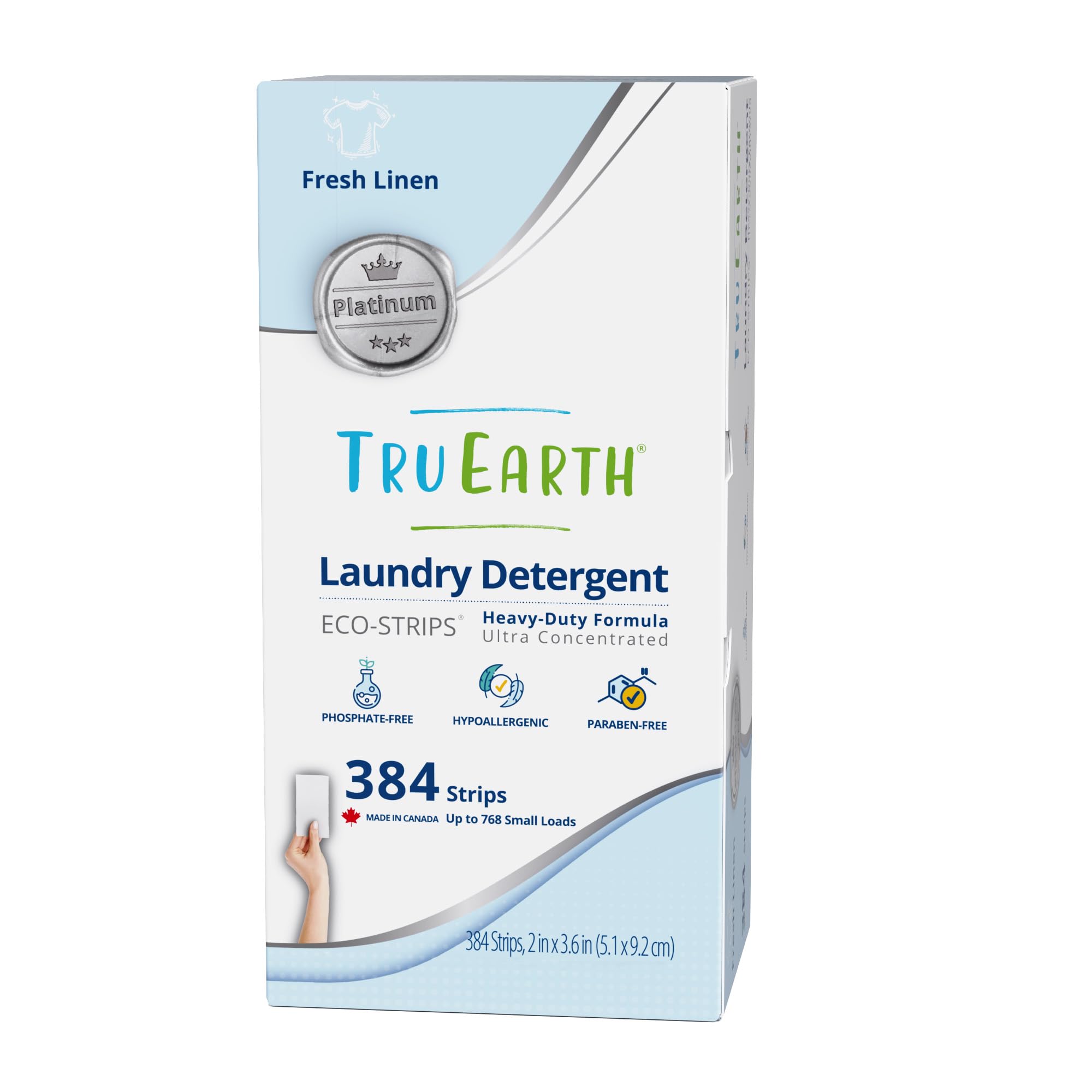Tru Earth Platinum - Heavy Duty Laundry Detergent Sheets - Up to 768 Loads (384 Count, Fresh Linen Scent - Ultra-Concentrated - Eco-Friendly Laundry