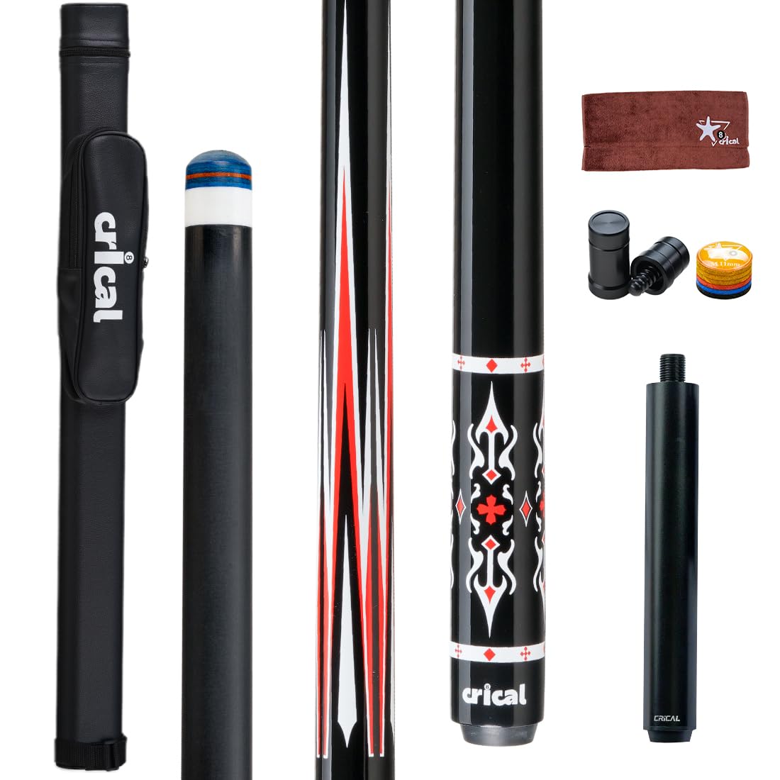 CRICALCarbon Fiber Pool Cue Stick 58" Billiard Cue Sticks Professional Low Deflection Pool Sticks with 3/8 * 8 Pin Joint and 12.5mm Tip