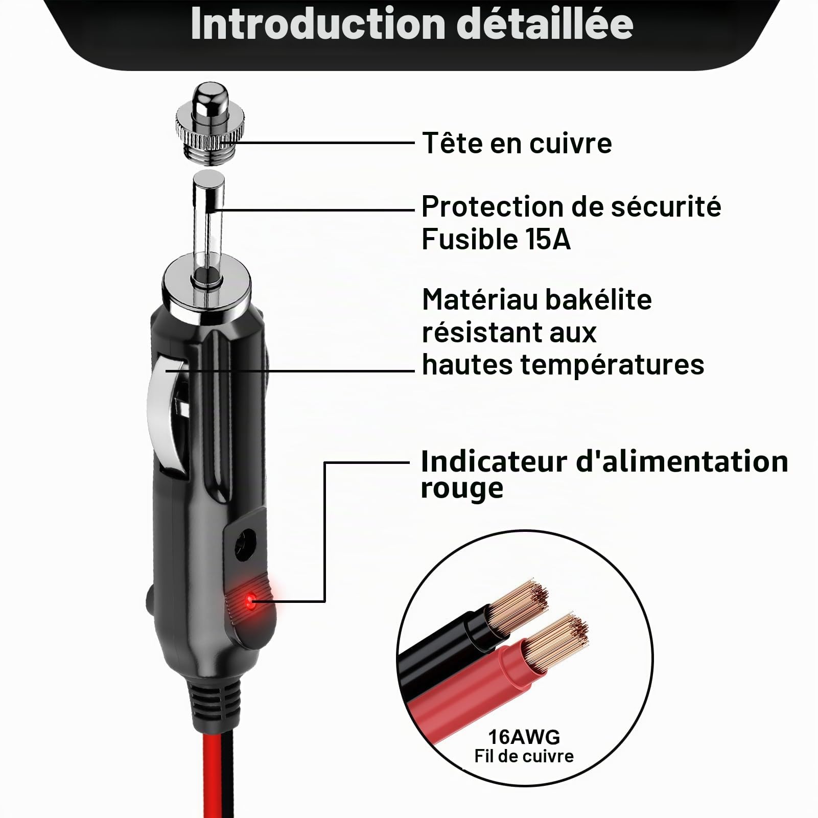 Câble allume-cigare 12 V/24 V vers XT60, adaptateur CC XT60 de 3 m, 16 AWG, chargeur de voiture pour BLUETTI Power Station EB55/AC2A/AC70, Anker 757/767, SOLIX C200 C300, générateur solaire Ecoflow