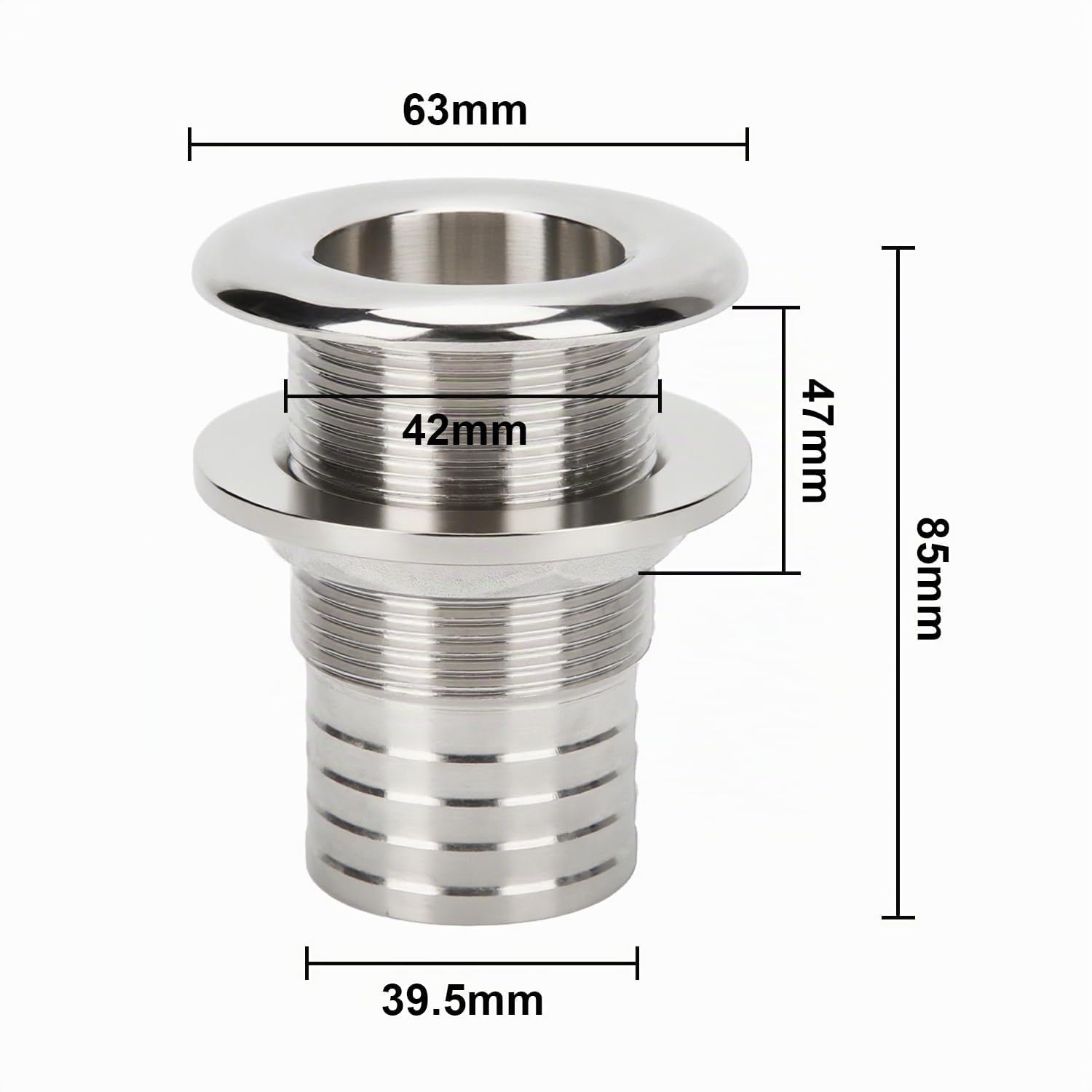 Tissting Raccord Droit Marin en Acier Inoxydable 316, 85mm/1-1/2in - Connecteur de Vidange pour Bateaux et Yachts, Facile à Installer sans Perçage ni Soudure