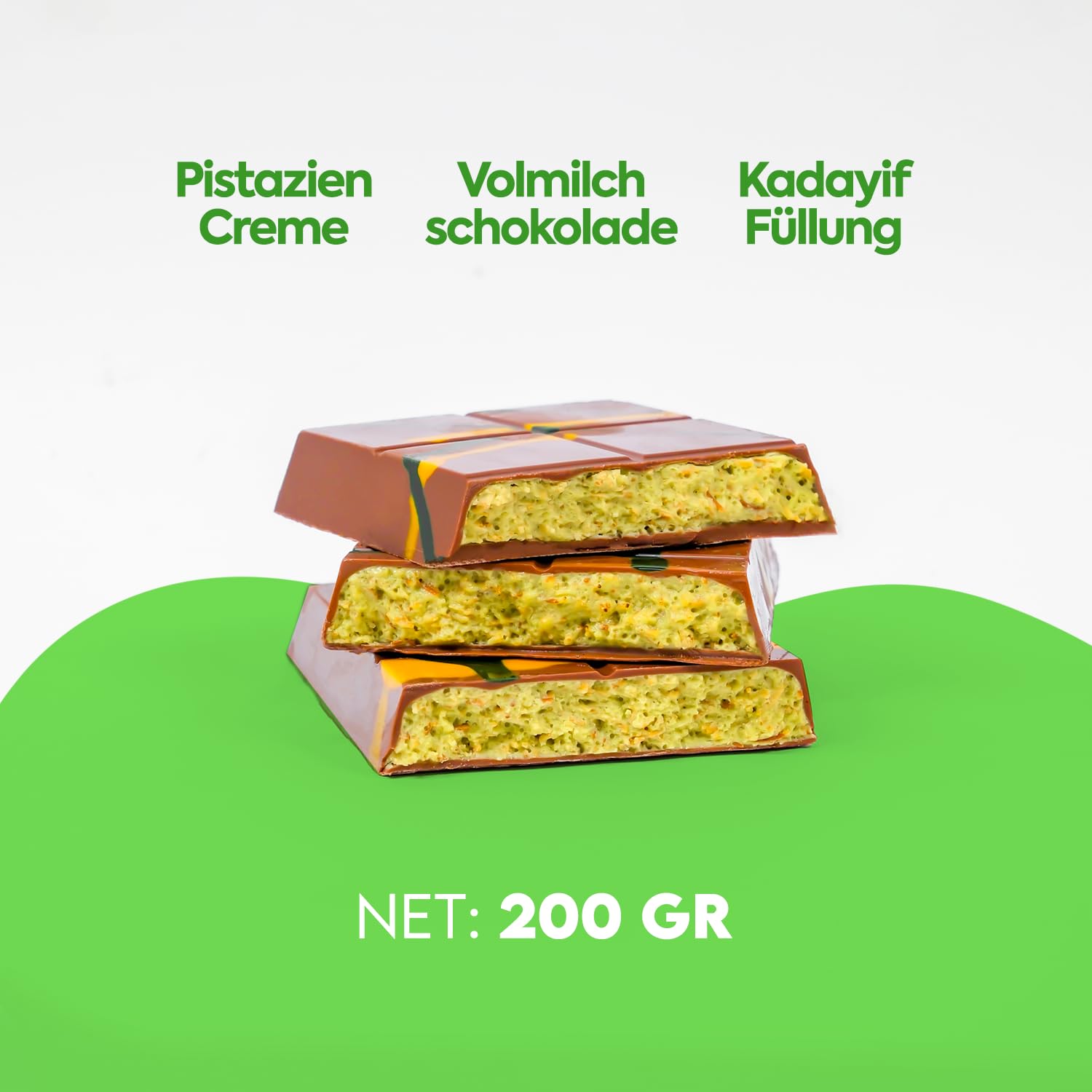 Dubai Chocolate pistacho 3 x 200 g – Chocolate Dubai con pistachos y kadayif, chocolate Dubai, chocolate Dubai, dulces, chocolate dubai, fuente de chocolate dulces originales