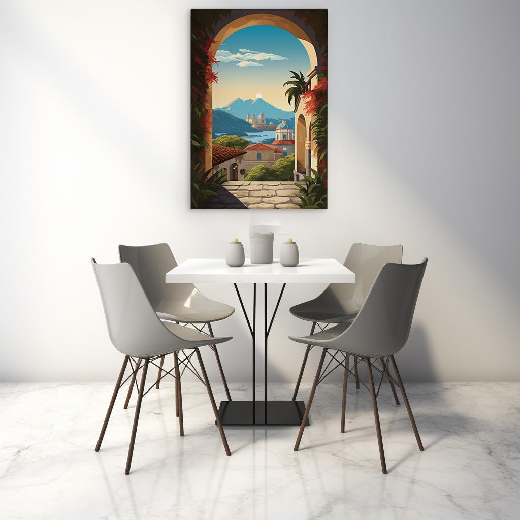 Canvas for Living room. Whispers of Serenity: A Digital Glimpse into a Tranquil European Townscape, 27 x 18 inch Canvas Wall Art - Contemporary Masterpieces - Modern Home Decor