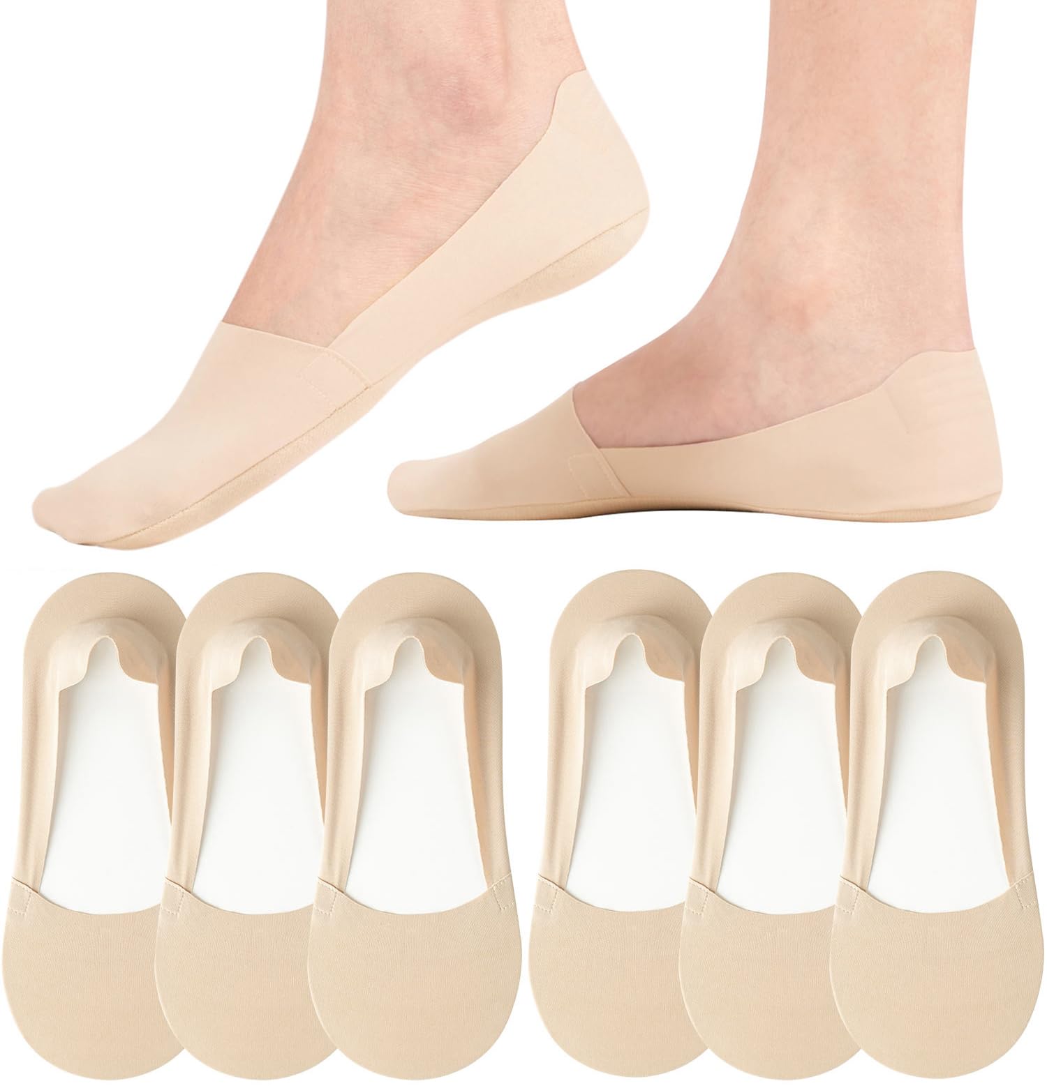 CaldodoNo Show Trainer Socks Womens - Non Slip Invisible Socks Ladies Low Cut Liner Footies Thin Silk Socks for Canvas Loafers Lightweight 6 Pairs