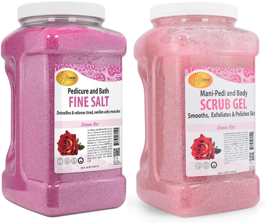 SPA REDI Detox Foot Soak & Sensual Rose Pumice Scrub Gel, 128 Oz Each – Hydrating Foot Soak with Dead Sea Salts & Exfoliating Scrub for Soft, Nourished Skin