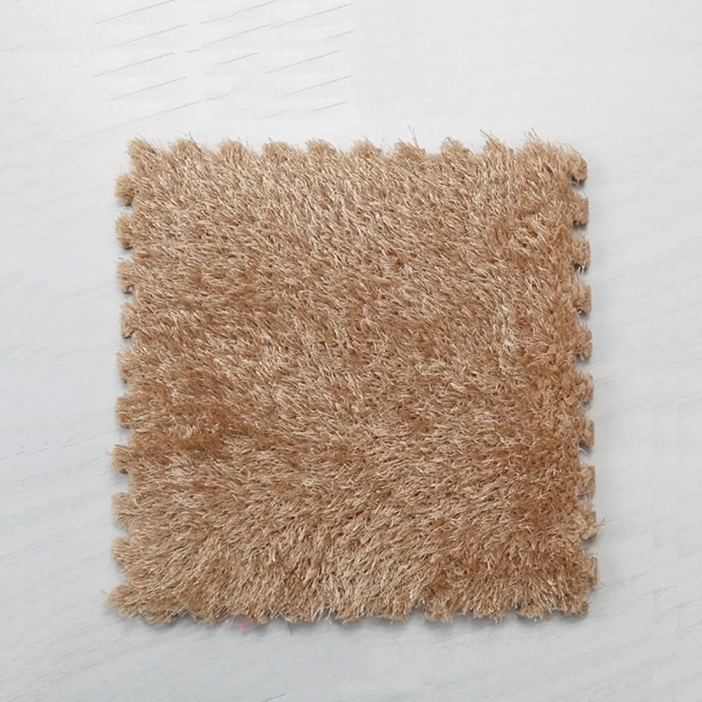 10 Pcs Interlocking Plush Foam Mat, Comfy Foam Carpet Tiles Floor Padding with Border Anti-Slip Border for Exercise, Yoga, Playroom, Garage, Room Floor, Puzzle Area (Brown)