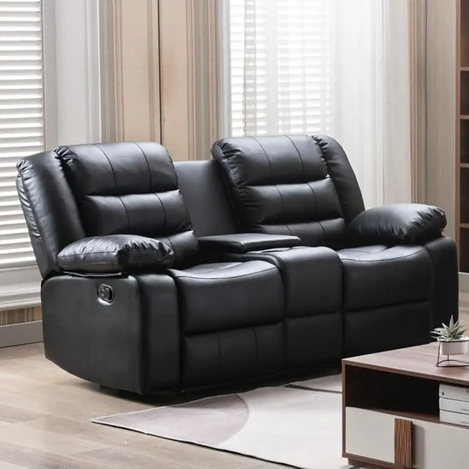 Poltrona Reclinável Manual de Cinema Hollywood 2 Lugares Baú/Massagem/Aquecimento PU Preto G31 - Gran Belo