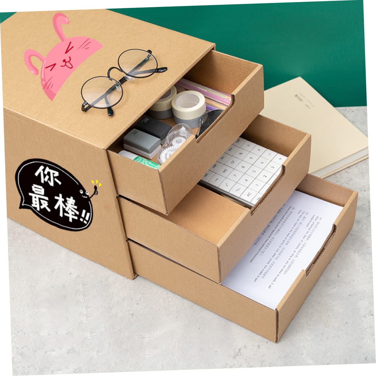 SHOWERORO Organizzatore Da Scrivania Cassetti in Cartone Resistente, Scatola Portadocumenti Multifunzione Per Ufficio e Casa, Portaoggetti Stratificato Per Archiviazione Ordinata