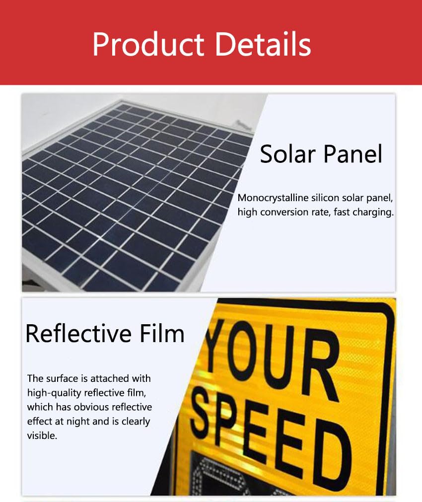 Señales de límite de Velocidad con Radar LED Solar, señales de límite de Velocidad Intermitentes de Aluminio portátiles con energía Solar para Seguridad Vial dinámica(Yellow,20"x27")