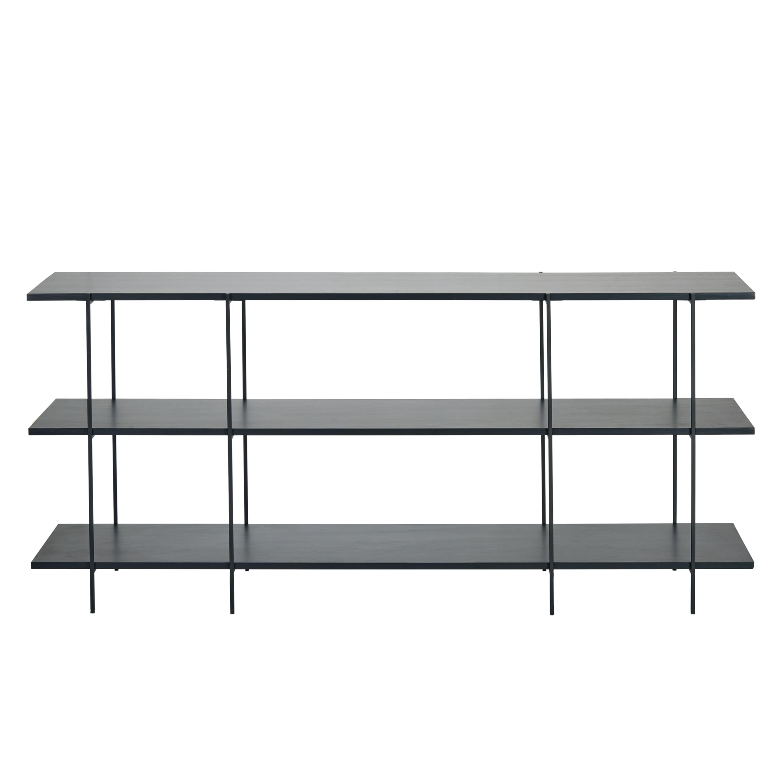 Photo 1 of Bloomingville Long Wood and Metal 3-Tier Modern Shelf, Black