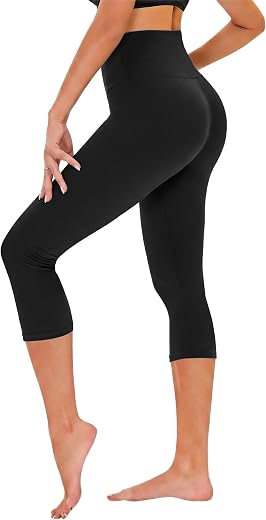 TNNZEET Black High Waisted Capri Leggings for Women, Buttery Soft Workout Yoga Leggings