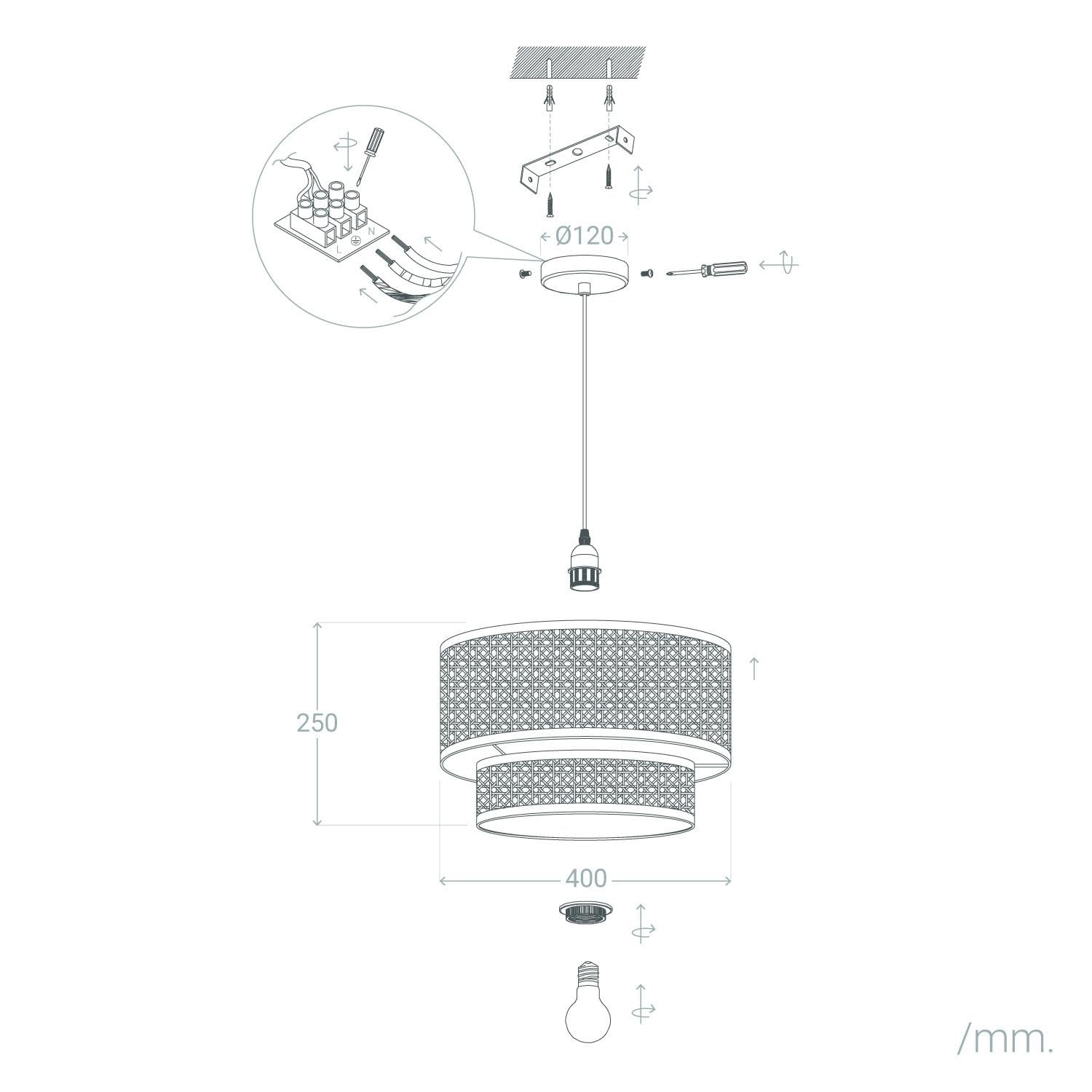 LEDKIA LIGHTING Lámpara Colgante Ratán Huela Doppio | Estilo Boho Natural | Casquillo E27 | No Incluye Bombilla | Uso Interior | Diseño Artesanal y Acogedor | Ideal para Salón; Comedor; Dormitorio