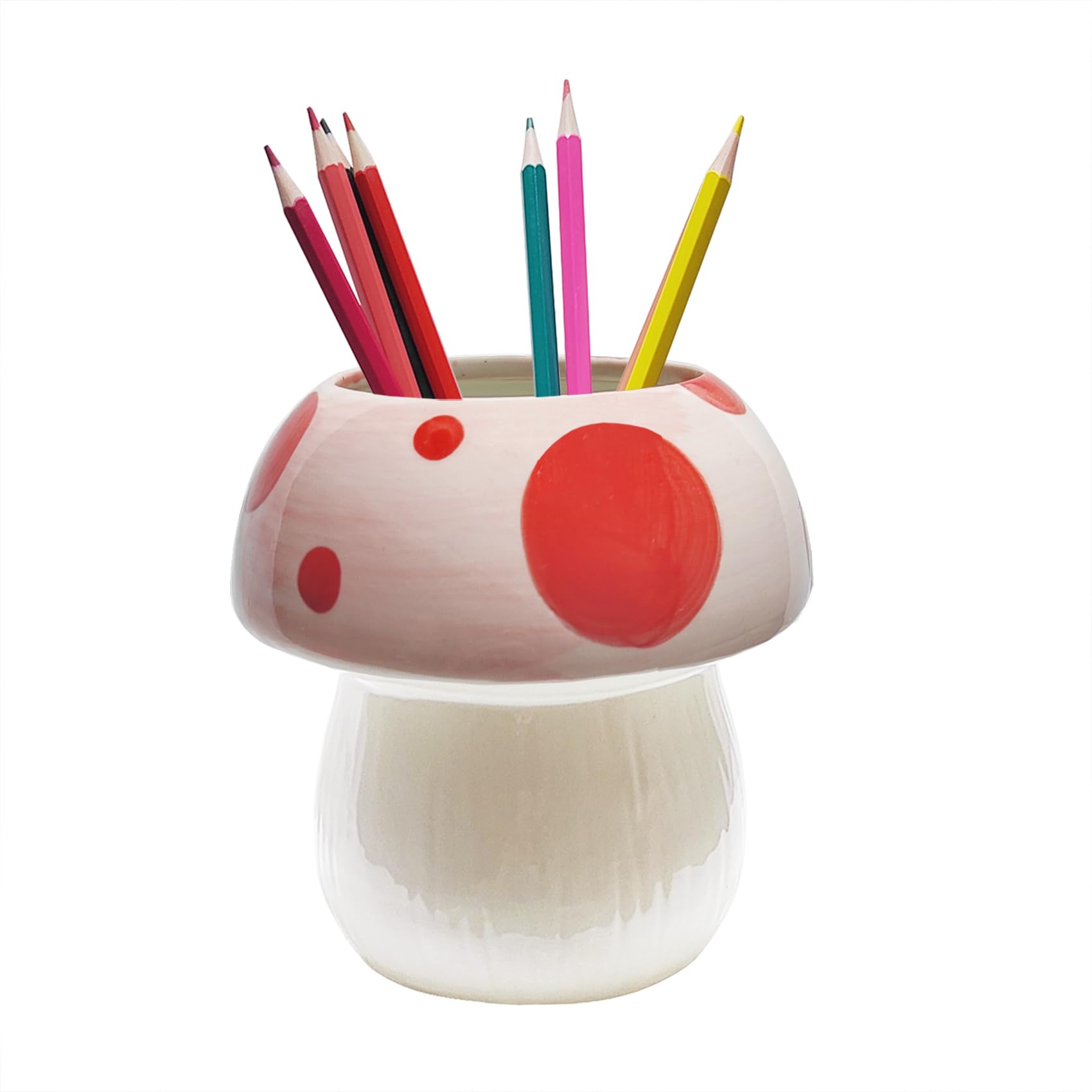 MaoYaMao Mushroom Pen Holder for Desk Cute Ceramic Pencil Holder Desk Accessories Office Mushroom Decor (Pink)