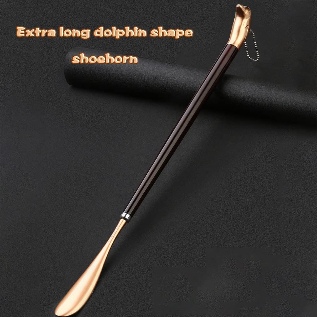 Calzador Mango Largo para Personas Mayores Hombres Delfín Dorado y Plateado de Lujo Calzador Extra Largo, Ayudante de Zapato de Hombre Perezoso de aleación de a(Oro 60 * 6cm)