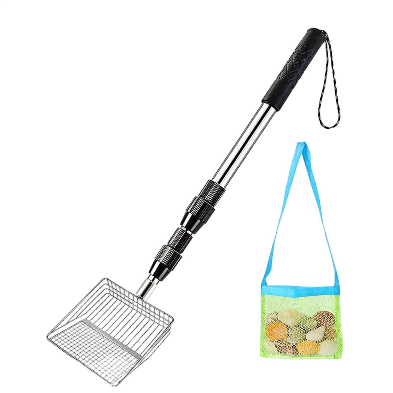 Shark Tooth Sifter, Sand Sifter Shovel With Seashell Bags, Shark Teeth Sifters Dipper With Adjustable Long Handle, Stainless Steel Beach Shelling Tools For Digging And Collecting